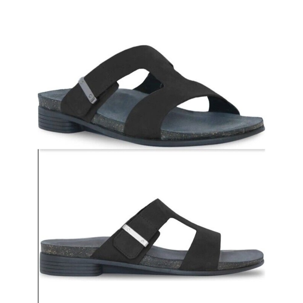MUNRO Jody Women's Slide leather BLACK adjustable strap Sandals Size 9M NEW
